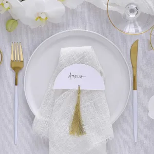 White Wedding Place Cards with Gold Tassels (Pack of 6)